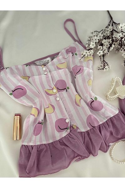 MH Moony Homewears Summer Pajama Set with 2 Lilac Peach Shorts