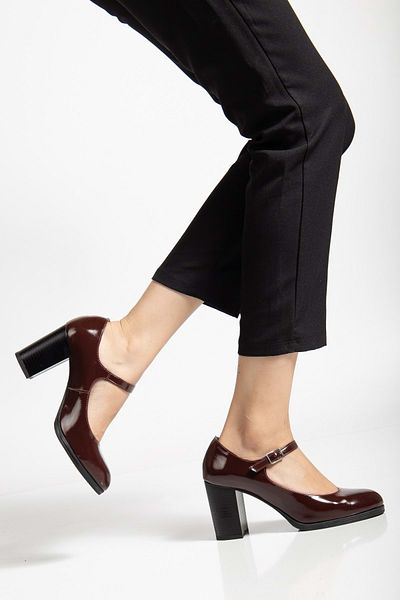 ANALİN SHOES Women's Genuine Leather Strappy Heeled Shoes - Burgundy Patent Leather