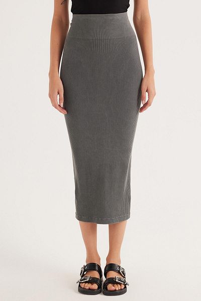 Tudors Fusta lungă antracită, dreaptă, din bumbac, slim fit