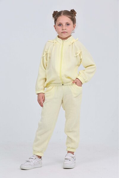 Toontoy Girl's Bow Detailed Tracksuit Set