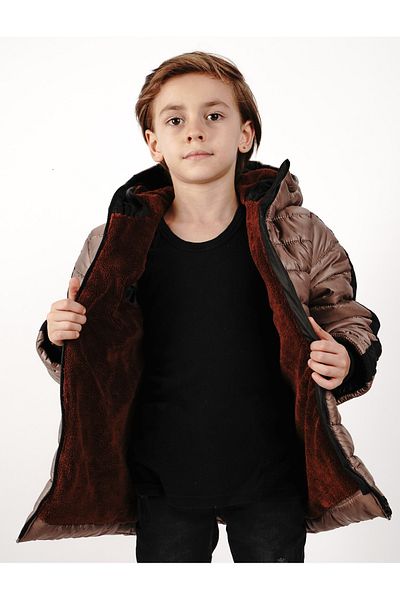 DUBLİNO KİDS Boy's Hooded Coat Waterproof and Windproof Fur Inside