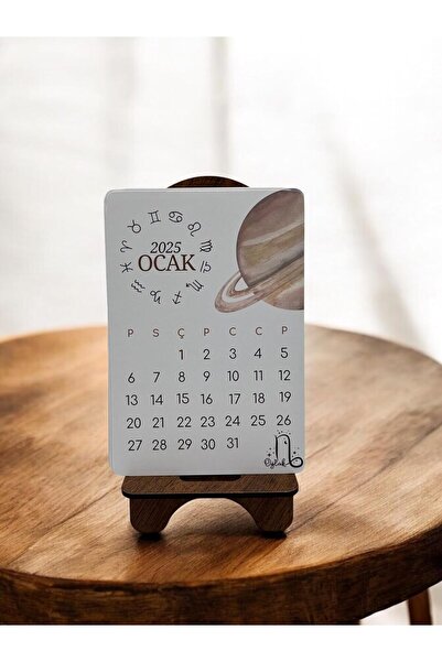 Genel Markalar 2025 Takvim - Astroloji Burç Ve Gezegenleri Standlı Masaüstü Takvim- Ahşap Telefon Tutucu