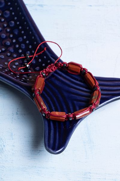 DENİZ Certified Macrame Red Jasper Natural Stone Bracelet