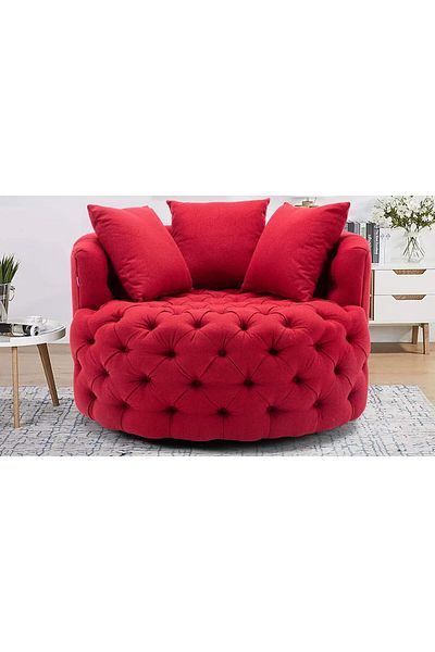 MAPLE HOME DECORATION Wide Tufted Lounge Chair Button Design For Living Room (Red)
