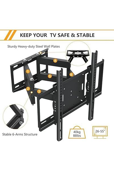 Shopi TV Stand/Television Stands for 26-75 Inch TV. Wall Mount TV Stand with Rugged Double Arm Bracket