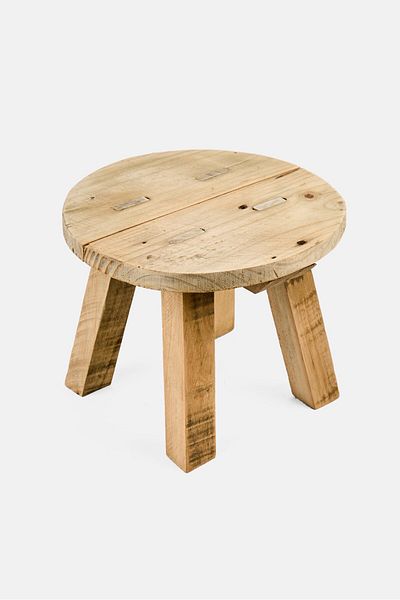 Muy Mucho Wooden Round Small Stool, Beige
