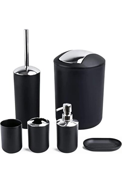 Roomlyne مجموعة إكسسوارات الحمام، منظم حمام فاخر أسود اللون مكون من 6 قطع بما...