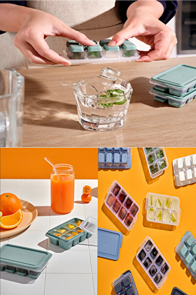 TUMU LIFE Mini Kapaklı Silikon Buzluk 8 Bölmeli Buz Kalıbı Yapışmaz Bas Çıkar...