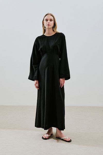 Manuka Textured Striped Detailed Dress Black
