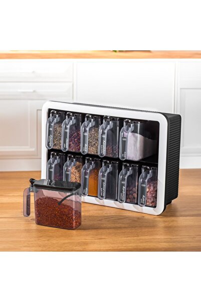 Hype Store 1165 simple 12-piece self-stick spicy jar set with stand, spoon an...