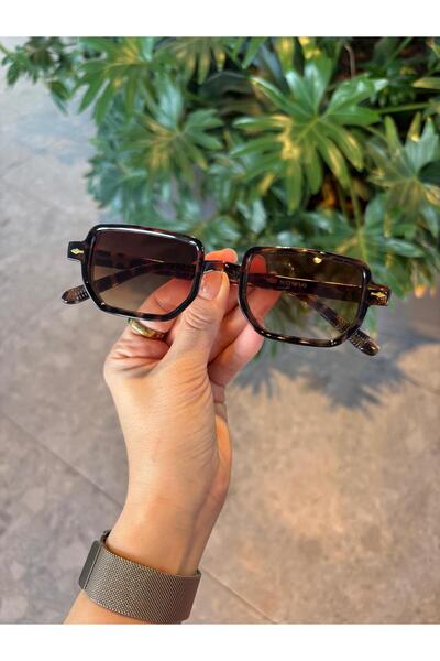 funeyes Lodin Leopard Rimmed Brown Gradient Glass Sunglasses Angle Rectangle Men Women