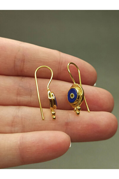 TREND 14 Ayar Altın Nazar Boncuklu Sallantılı Küpe, Otantik El İşi Tasarım 925 ayar gümüş altın kaplamalı