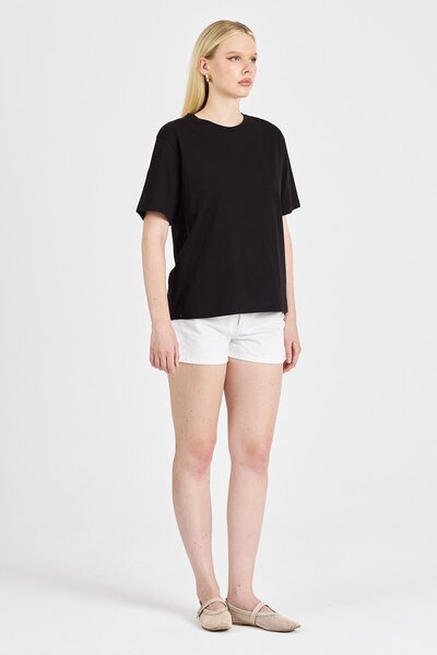 odelon Women's Back Detailed 100% Cotton Black T-Shirt