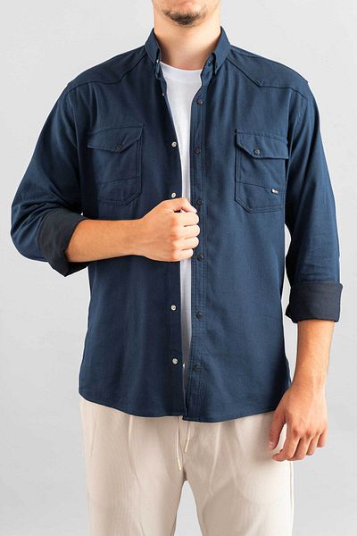 bombe Slim Fit Men's Denim Shirt Dark Navy Blue