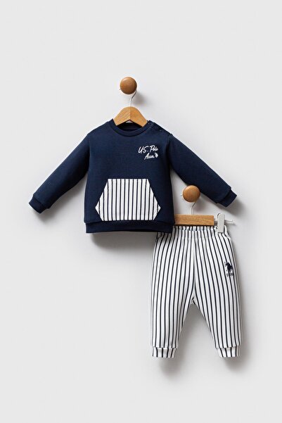 U.S. Polo Assn. U.S. Polo Assn. Navy Blue Baby Boy Bottom Top Set, 100% Cotto...