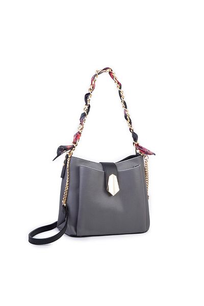 Nas Bag Women's Chain Scarf Stylish Shoulder and Messenger Bag Gray Black Buffalo
