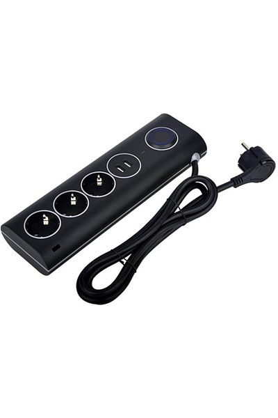 Strohm Extension cord with surge protection, 3 sockets, 1.5m cable, 2 USB 2.4A max,