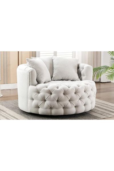 Generic Wide Tufted Lounge Chair Button Design For Living Room (Off White)