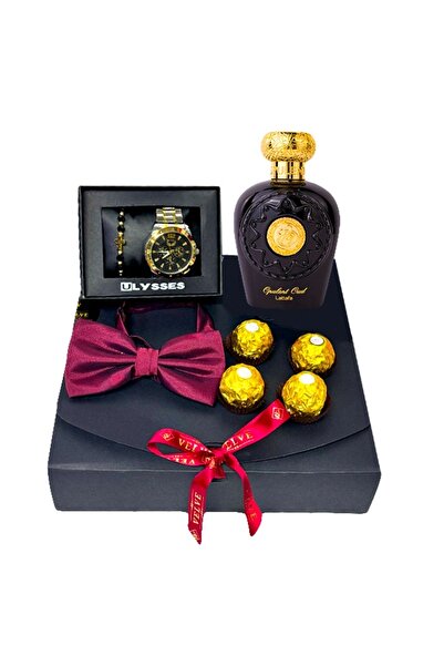 velve Πλούσια συσκευασία για άνδρες, με γλυκά, παπιγιόν, ρολόι και βραχιόλι, πολυτελές αραβικό άρωμα Lattafa