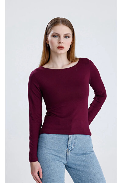 Bukamiss Boat Neck Long Sleeve 2-Piece Ball-White Plum