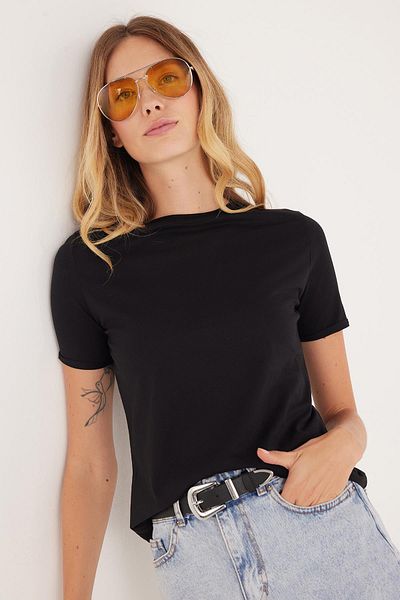 Tudors Women's Slim Fit Slim Fit 100% Cotton Crew Neck Black T-Shirt