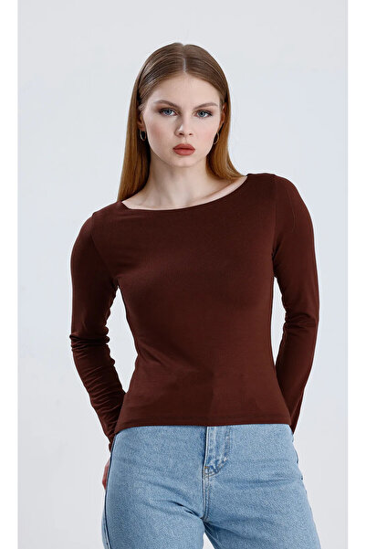 Bukamiss Boat Neck Long Sleeve 3-Piece Ball-Shirt Black White Brown