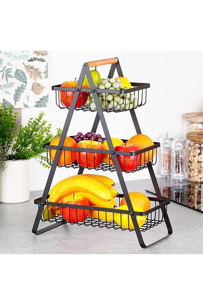 shumee Black metal fruit basket, 3 tiers