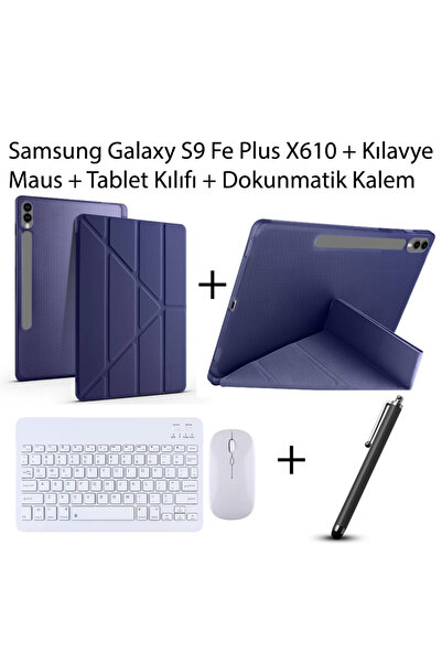 Yesnıce Samsung Galaxy S9 Fe Plus 12.4'' X610 Uyumlu Standlı Kılıf Dokunmatik Kalem ve Klavye Mous