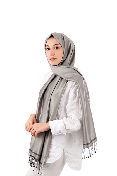 Bursa İpek Gray Black Double Sided Silk Shawl