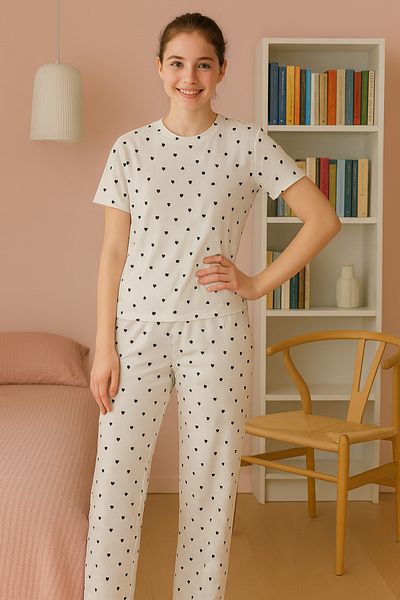 bendengiy Women's Short Sleeve Six Long Soft Textured Crew Neck Pajama Set
