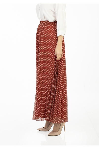 Guzella Maxi Size Polka Dot Lined Pleated Chiffon Trousers