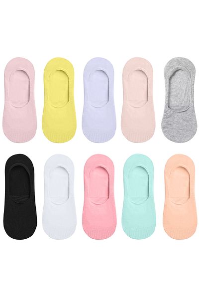 ANTHONY JACKSON 10 Pairs Boxed Bamboo Premium Bay- Seamless Invisible Non-Slip Silicone Ballerina Socks Brook