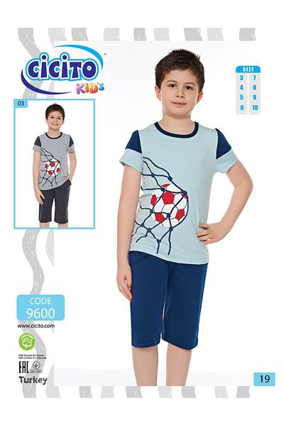 Cicito Boy's Cotton Elastane Fabric Bottom-Top Capri Suit 9600