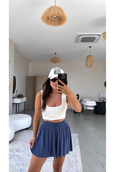 Buket Teke Indigo Silk Texture Shorts Lined Sports Skirt