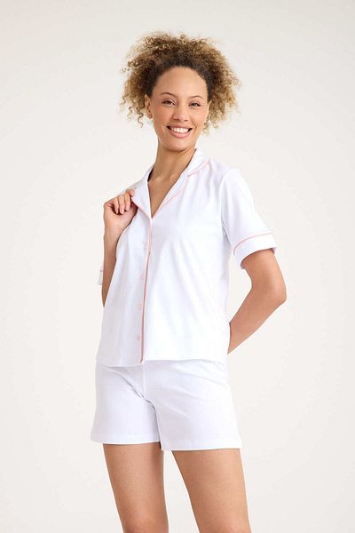 Dennis Denise Cotton Buttoned Piping Shorts Pajama Set