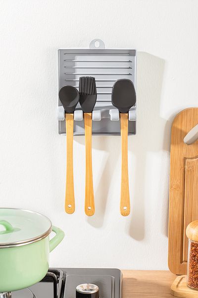 Porsima Org-85-1 Spoon and Lid Holder - Lid Stand Spoon Ladle Base Organizer Organizer - Gray