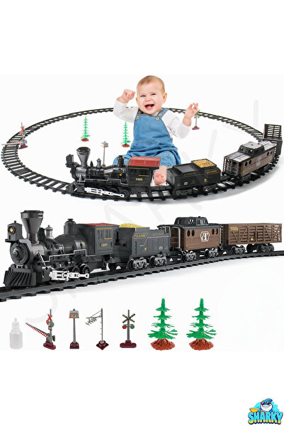 SHARKY Işıklı Ve Sesli Buhar Çıkartan Oyuncak Tren - 29 Parça Raylı Buharlı T...