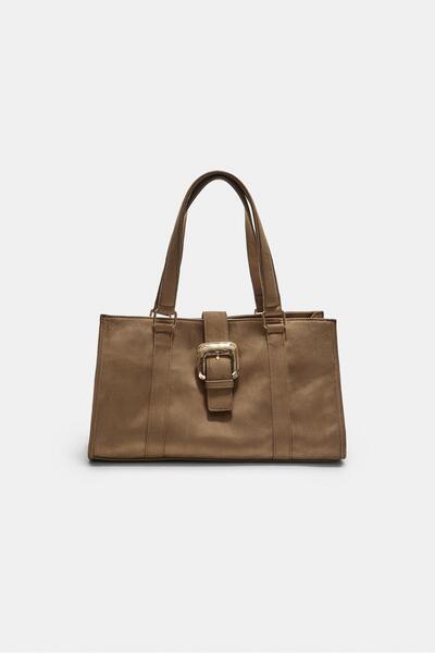 Stradivarius Suni Süet Tokalı Tote Çanta