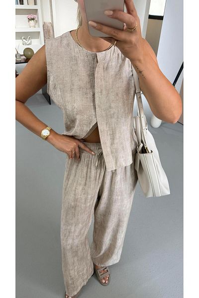 Sezgi Tekin Premium Series Mink Crinkle Vest Trousers Set