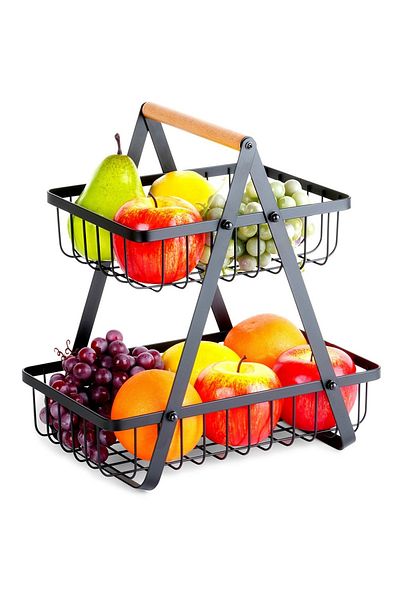 shumee Black metal fruit basket, 2 tiers, 27x17.5x29 cm