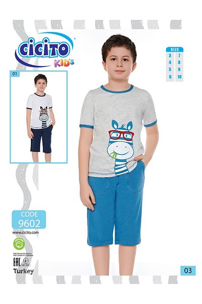 Cicito Boy's Cotton Elastane Fabric Bottom-Top Capri Suit 9602