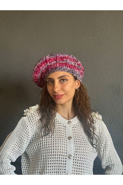 Gönülden Tasarım Hand Knitted French Painter Women's Beanie Ebruli