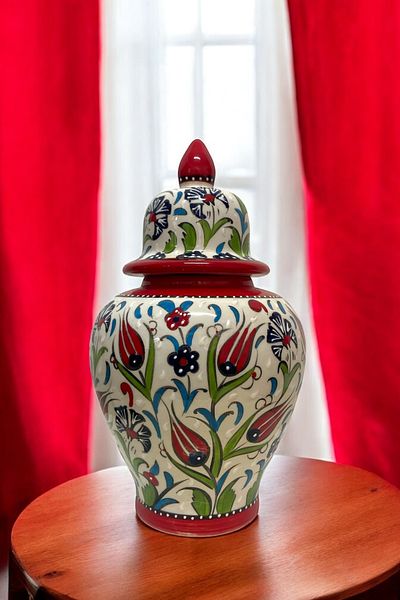STORESZA 30cm Handmade Bursa Chinese Shah Cube Tile Vase - Red