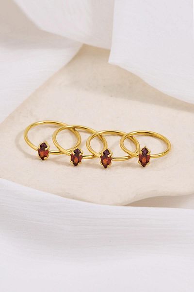 New Obsessions Steel Markis Zircon Stone Minimal Ring Set 2 Pcs