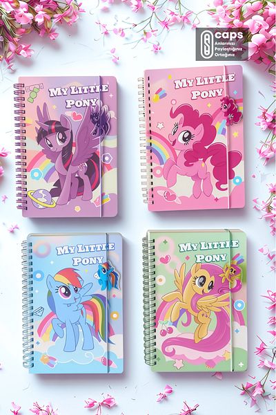 caps anlarınızı paylaştığınız ortağınız 4 Pieces Cute My Little Pony Themed Elastic Figured Notebook - 127 X 148 mm 140 Pages