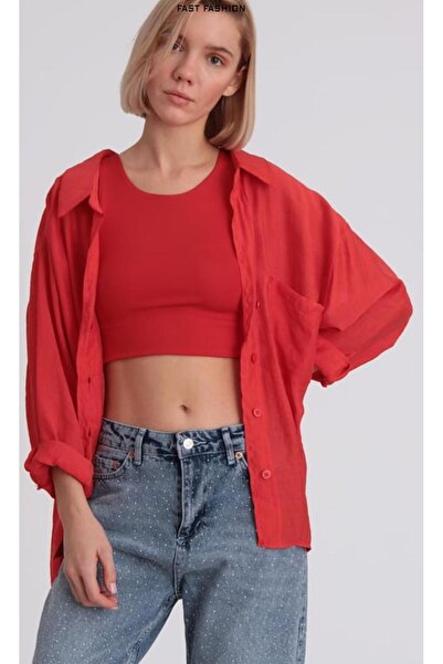 Perry Oversize İnce Gömlek Kırmızı