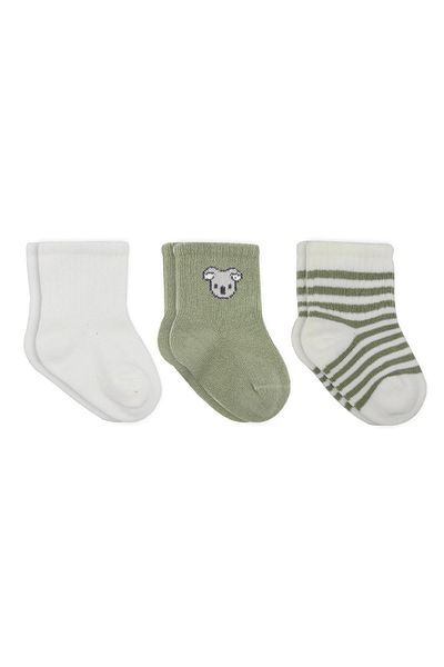 Bistyle Organic Seamless 3-Piece Koala Size Combed Cotton Socket Baby Socks 0-3 Months