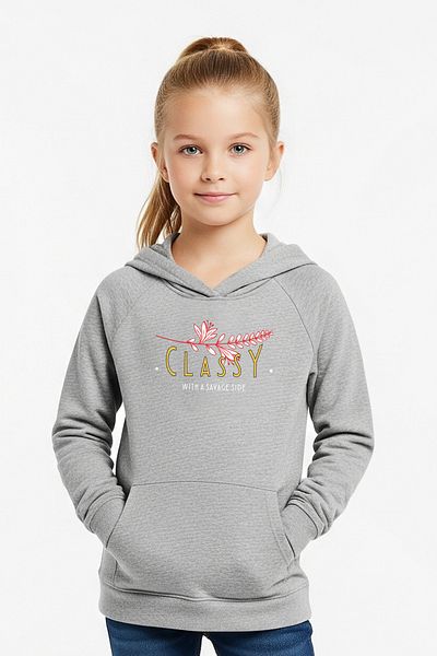 FYK KİDS Kangaroo Pocket Hooded Girl's Sweatshirt Classy Writing Printed