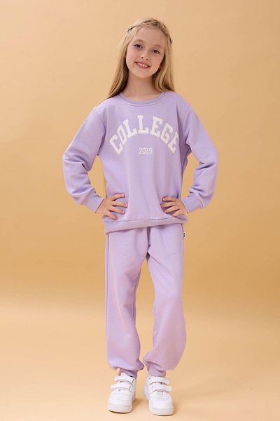 Perendi Girl's Crew Neck Embossed Lettering Detailed 2-Piece Tracksuit Set Without Sharps - Lilac