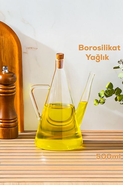 Porsima 2094 Borosilicate Glass Oil Vinegar Pot with Cork Lid 500 ml